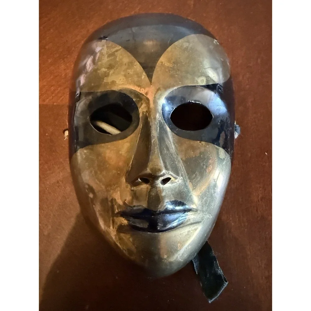 Vintage Brass Mardi Gras Theater Mask Black Gold Wall Decor Made In India‎